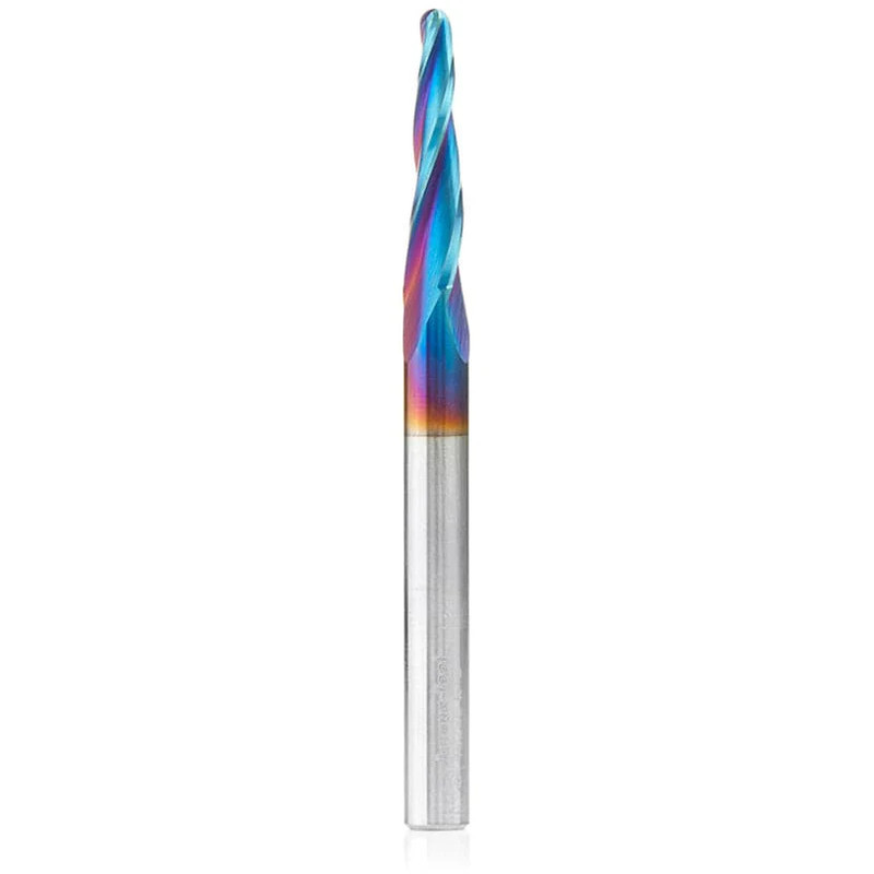 46286-K 2D/3D Carving 3.6 Deg Tapered Angle Ball Nose Triple Flute Router Bit 1/8"D 1"CH 1/16"R 1/4"SH 3"OL